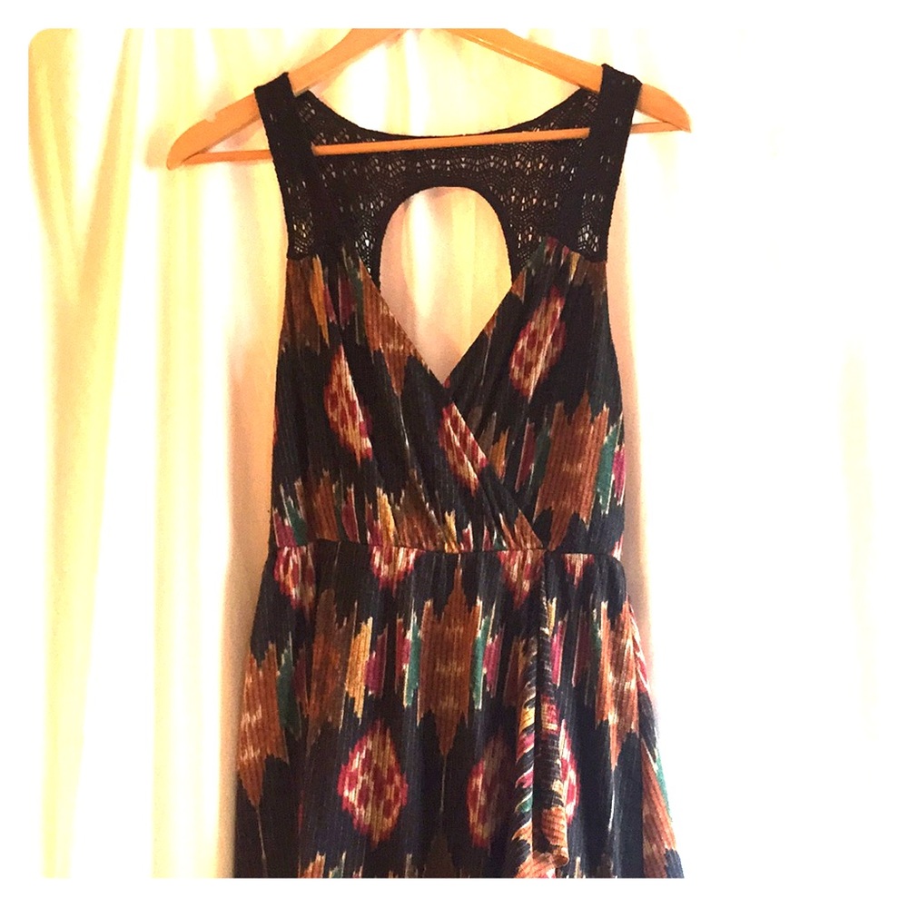 Free People black dress with southwestern patterns